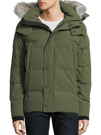 Canada Goose 'carson' Slim Fit Hooded Parka With Genuine Coyote Fur Trim In Military Green