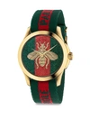 GUCCI LE MARCHÉ DES MERVEILLES BEE YELLOW GOLDTONE PVD AND STRIPED NYLON STRAP WATCH,400094221889