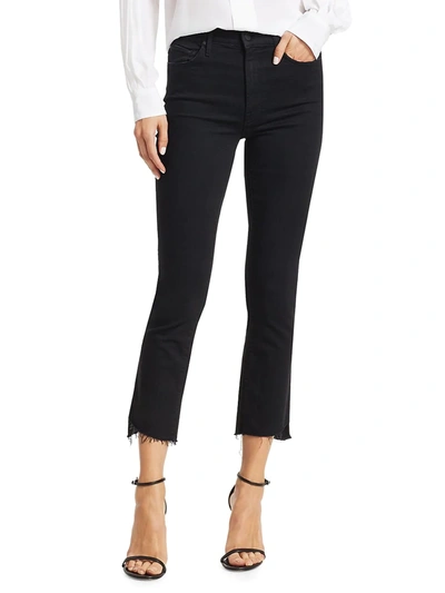 Mother The Insider Mid-rise Frayed Step-hem Stretch Crop Jeans In Black