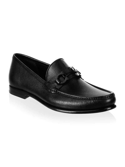 Ferragamo Men's Gancini Crown Bit Leather Loafers In Black