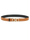 Ferragamo Double Gancini Reversible Leather Belt In Olivello Nero