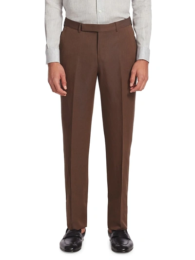 Ermenegildo Zegna Wool And Linen-blend Trousers In Brown