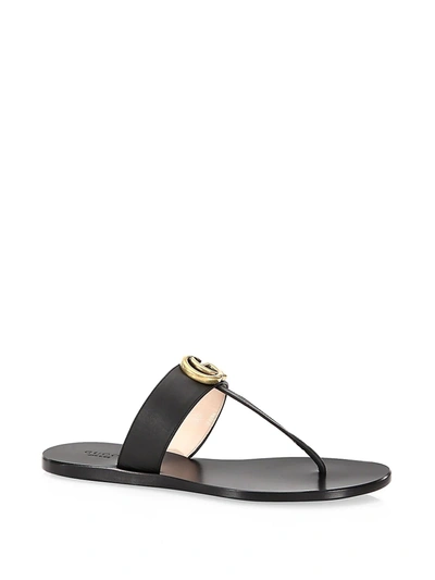 Gucci Leather Thong Sandals With Double G In Black