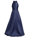 ml Monique Lhuillier High-neck Keyhole-back Sleeveless Ball Gown With Pockets In Navy