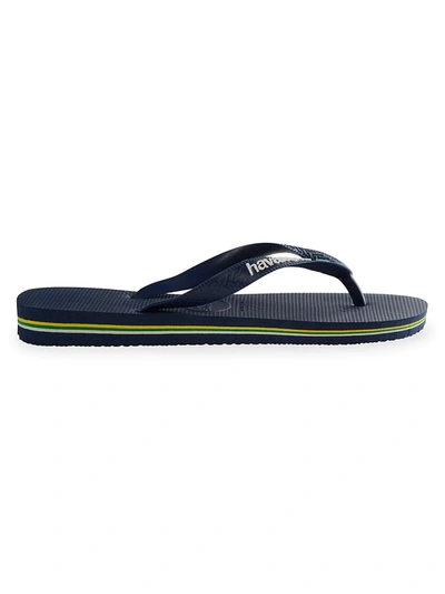 Havaianas Brasil Logo Flip Flops In Navy