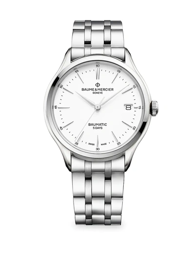 Baume & Mercier Clifton Baumatic Stainless Steel Rhodium-plated Bracelet Watch In Silver