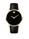 Movado Men's 40mm Ultra Slim Pvd Watch With Black Leather Strap Museum Dial