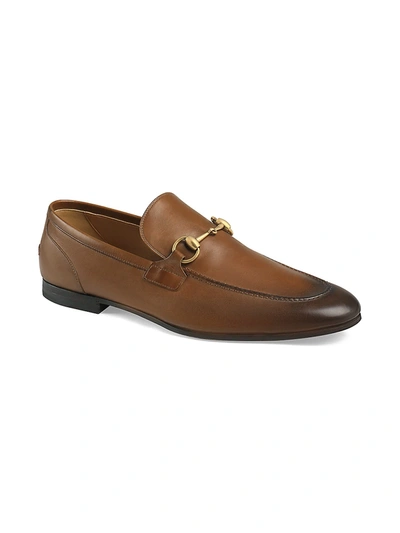 Gucci Jordaan Horsebit Burnished-leather Loafers In Brown