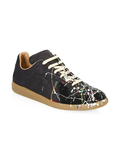 Maison Margiela Replica Paint Splatter Leather Sneakers Size 10 In Black