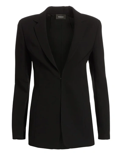 Akris Odette Leather-trimmed Wool-blend Crepe Blazer In Black