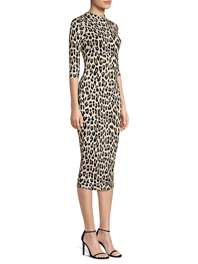 Alice And Olivia Delora Fitted Leopard Mock-neck Dress In Textured Leopard