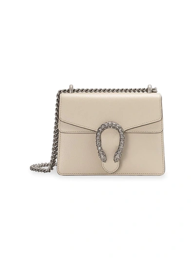 Gucci Dionysus Mini Leather Shoulder Bag With Crystal Tiger Spur In White