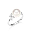 MAJORICA WOMEN'S SILVER 9MM ROUND PEARL & CRYSTAL BUTTERFLY RING,0400099800531