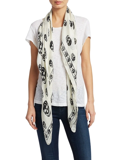 Alexander Mcqueen Pink Modal Skull Biker Scarf In White,black