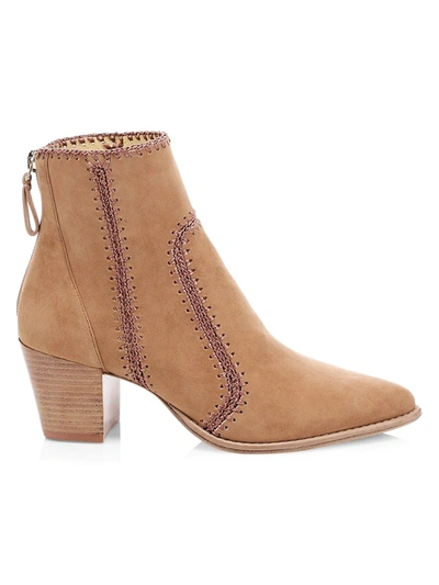 Alexandre Birman Benta Embroidered Suede Ankle Boots In Tan