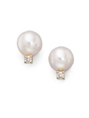 MIKIMOTO WOMEN'S 6MM WHITE CULTURED AKOYA PEARL, DIAMOND & 18K YELLOW GOLD EARRINGS,401400545465