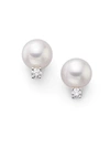 MIKIMOTO WOMEN'S 7MM WHITE CULTURED AKOYA PEARL, DIAMOND & 18K WHITE GOLD EARRINGS,401400953154