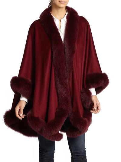 Sofia Cashmere Women's Dyed Fox Fur-trim Cashmere Wrap In Plum