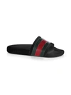 Gucci Signature Web Slide Sandals For Men In Black