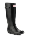 Hunter Womens Embossed Side Buckled Round Toe Mid-calf Rainboots Black In Black