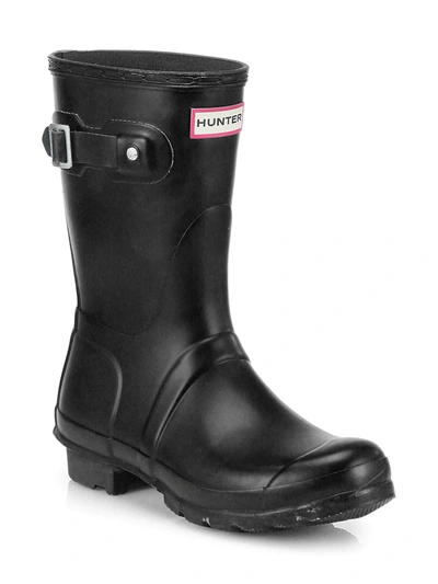 Hunter Rubber Short Buckle Rain Boots In Black/ Black