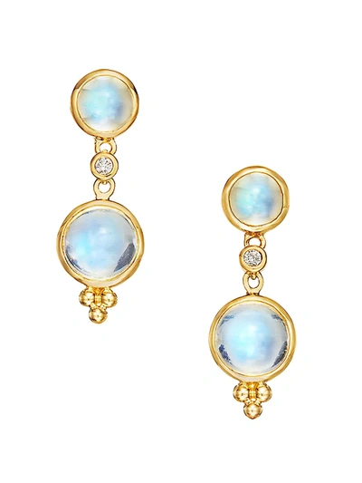 Temple St Clair Double Drop Earrings With Royal Blue Moonstone And Diamonds In 18k Yellow Gold