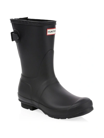 Hunter Original Short Adjustable Back Gloss Waterproof Rain Boot In Black