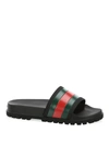 Gucci Signature Web Slide Sandals For Men In Black