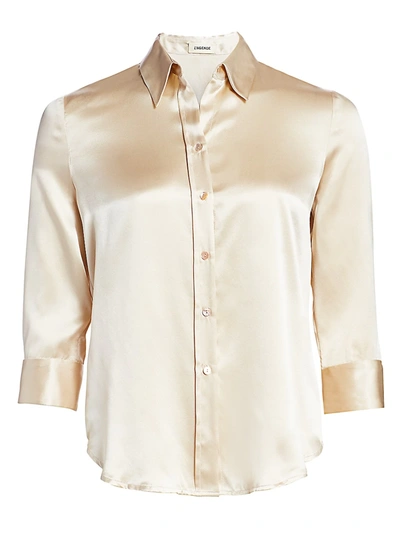 L Agence Dani Silk Satin 3/4-sleeve Button-down Blouse In Champagne