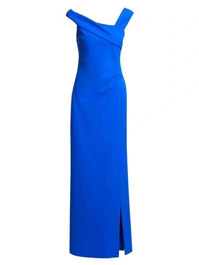 Teri Jon By Rickie Freeman Women's Asymmetric Off-the-shoulder Gown In Cobalt