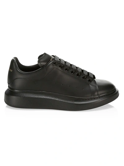 Alexander Mcqueen Oversized Leather And Velour Sneakers In Black