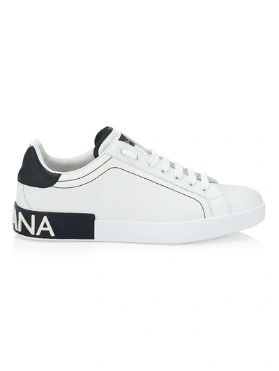 Dolce & Gabbana Portofino White Low Top Sneakers With Patch Logo And Red Stitching In Smooth Leather Man