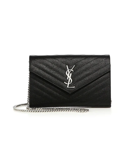 Saint Laurent Women's Monogram Matelassé Leather Wallet-on-chain In Black/silver