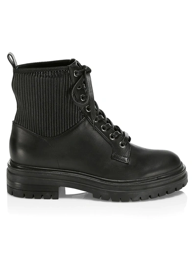 Gianvito Rossi Martis Rib-knit Leather Combat Boots In Black