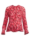 KENZO RUFFLED & PLEATED FLORAL BLOUSE,400010902397