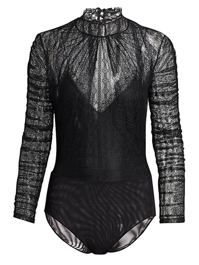 Jonathan Simkhai Women's Sateen Lingerie Lace Bodysuit In Black