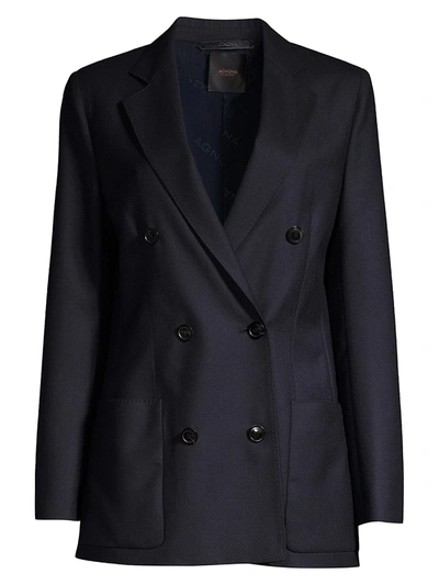 Agnona Wool Flannel Double-breasted Jacket In Navy