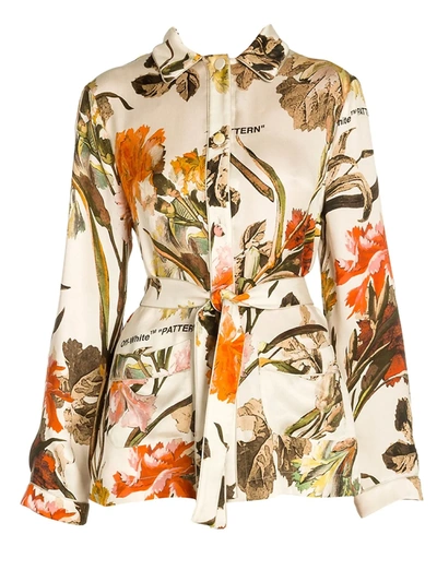 Off-white Women's Floral Satin Pajama Shirt In Off White