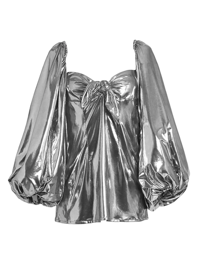 Attico Women's Puff-sleeve Lamé Mini Dress In Silver
