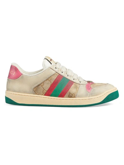 Gucci Worn Screener Leather Sneakers In White