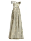 RENE RUIZ COLLECTION OFF-THE-SHOULDER EMBROIDERED METALLIC BALL GOWN,400010761583
