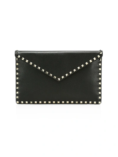 Valentino Garavani Women's Large Rockstud Leather Clutch In Black