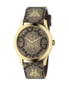 GUCCI MEN'S EMBROIDERED BEE GOLDTONE STAINLESS STEEL AND LEATHER STRAP WATCH,400010200677
