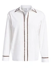 ROSIE ASSOULIN CLASSIC FAUX-LEATHER TRIMMED BUTTON-DOWN SHIRT,400011241805