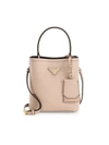 Prada Women's Small Double Leather Bucket Bag In Cipria
