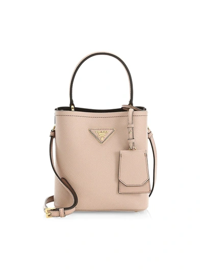 Prada Women's Small Double Leather Bucket Bag In Cipria