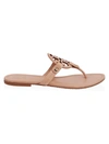 Tory Burch Miller Medallion Metallic Leather Flat Slide Sandal In Beige