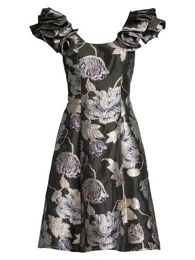 Aidan Mattox Women's Floral Jacquard A-line Dress In Aubergine
