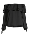 Michael Michael Kors Off-the-shoulder Long-sleeve Ruffle Peasant Top In Black