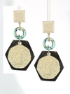 AKOLA ABALONE, HORN & 10K YELLOW GOLDPLATED COIN DROP CLIP-ON EARRINGS,400011327052